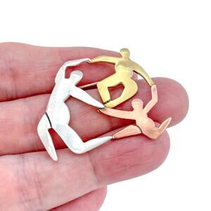 Vintage Far Fetched Mixed Metal Dancing Figures Brooch